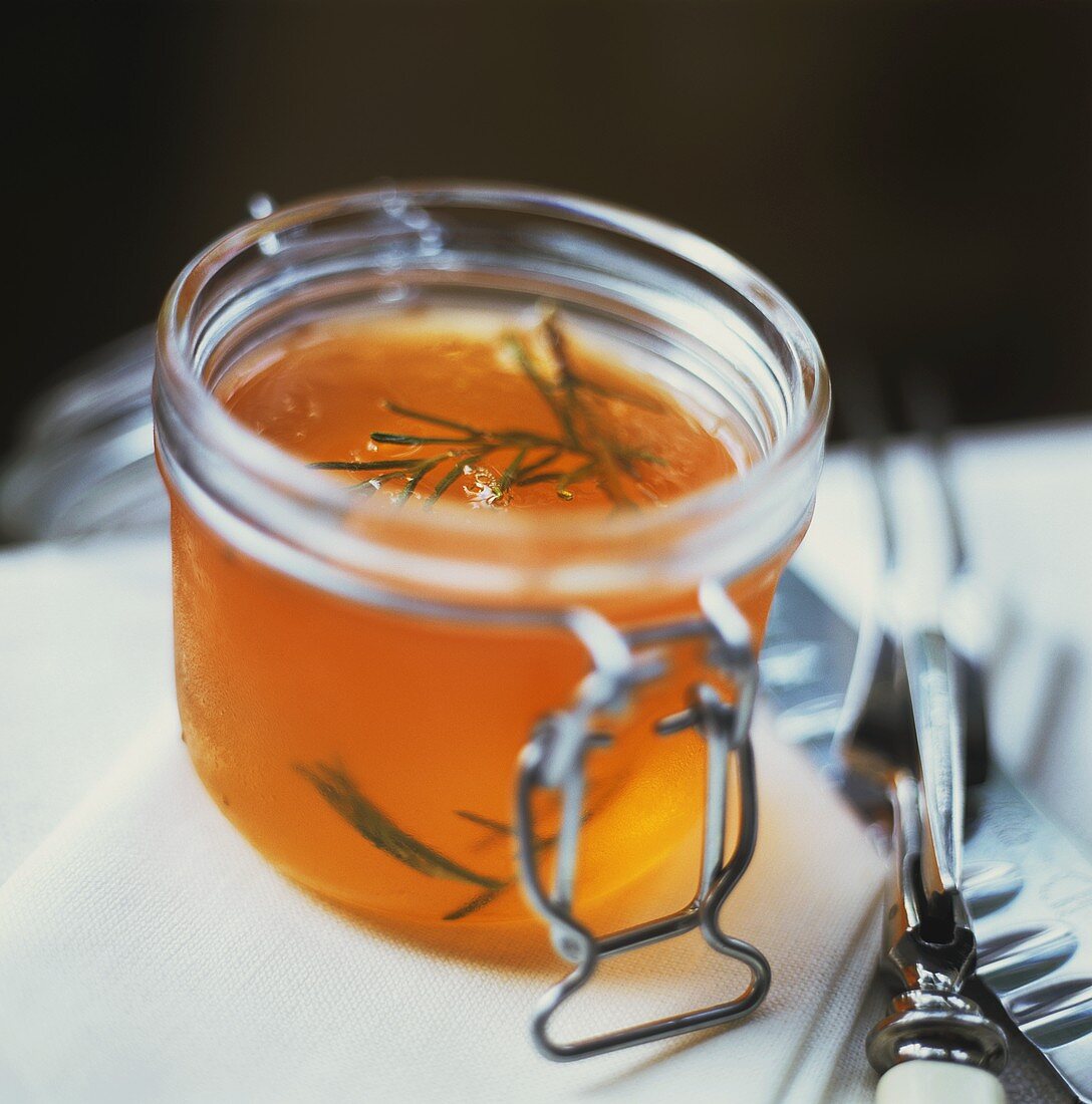 Rosemary jelly in a preserving jar