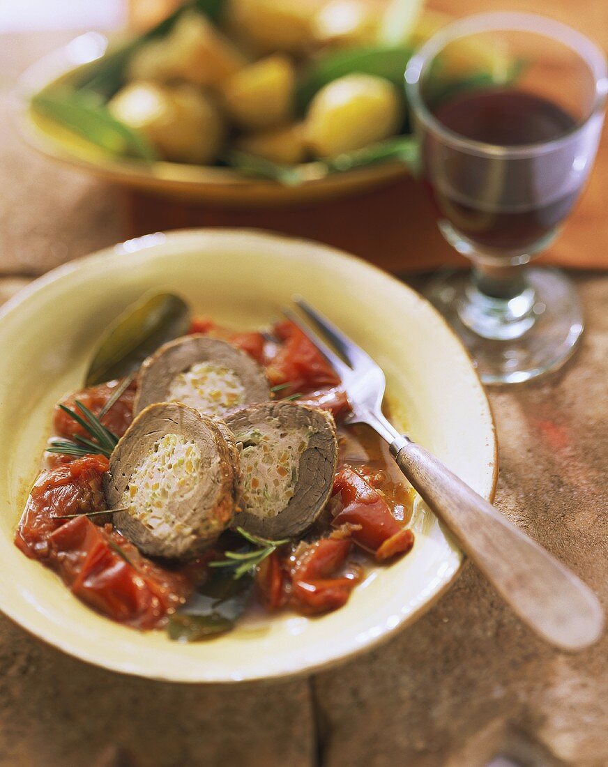 Stuffed roast beef with Barolo sauce