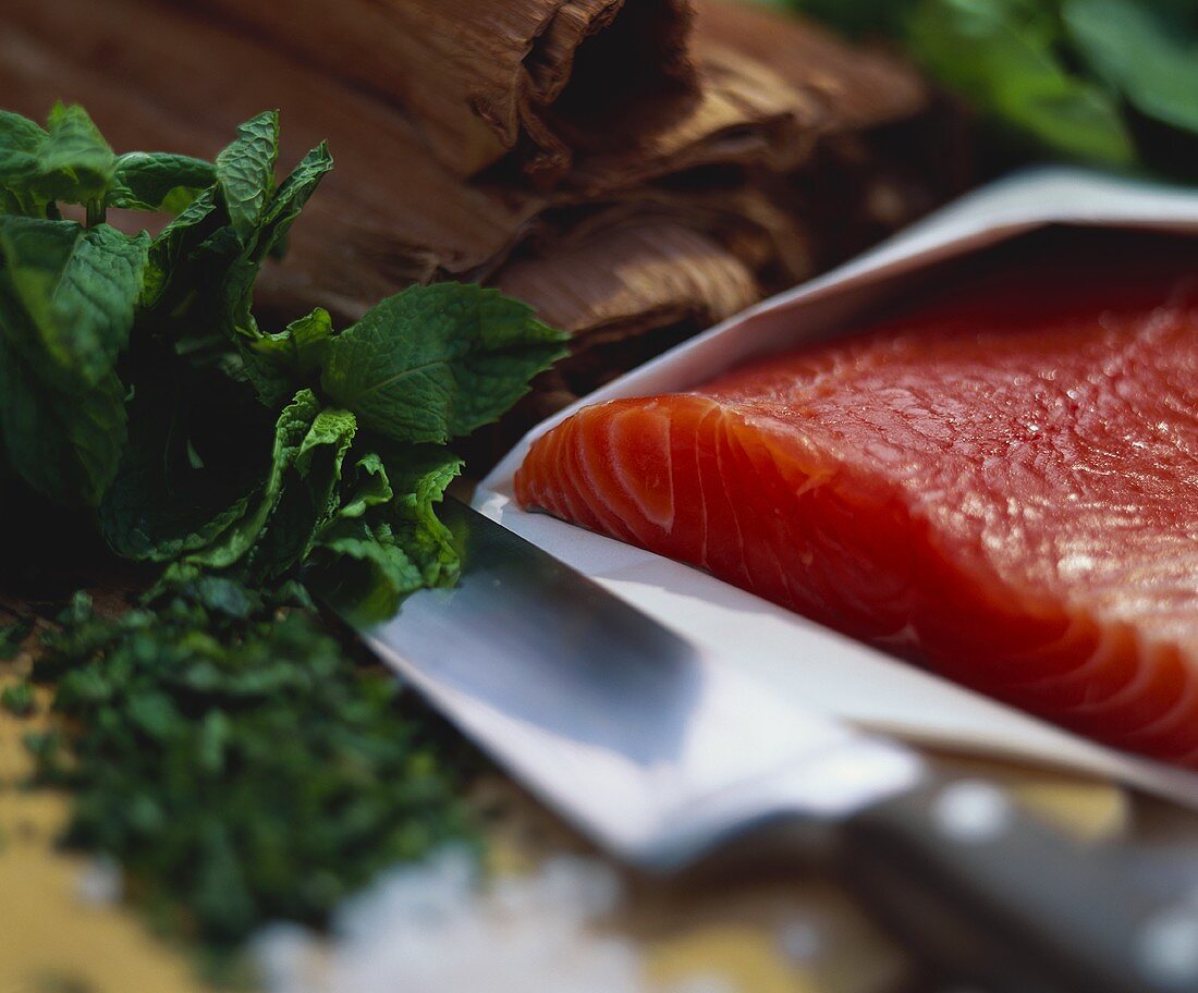 Tasmanian salmon cooked in tree bark (paper bark)