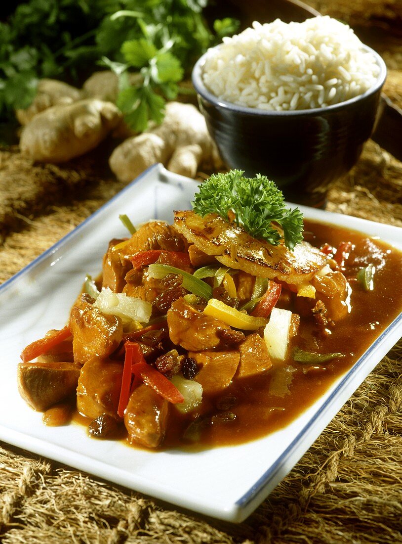 Sweet and sour pork with pineapple and vegetables