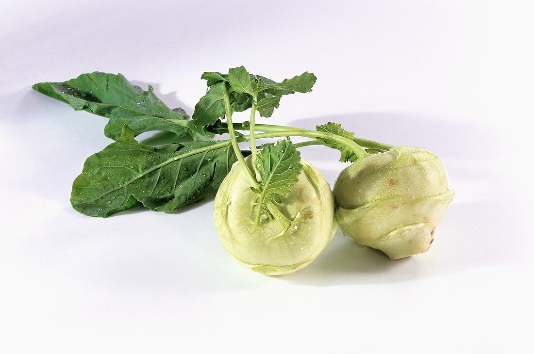 Zwei Kohlrabi mit Wassertropfen