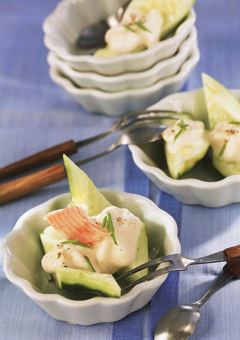 Cucumber snacks with smoked trout cream
