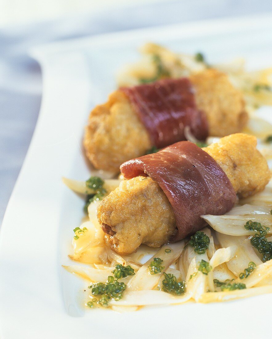 Saltimbocca in Parma ham with fennel and chives