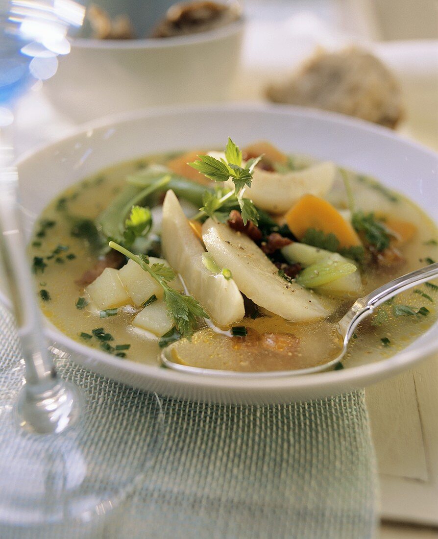 Metzelsuppe (sausage broth) with vegetables