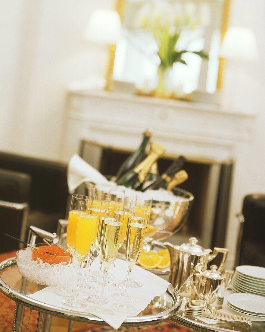 Luxurious champagne breakfast with caviar