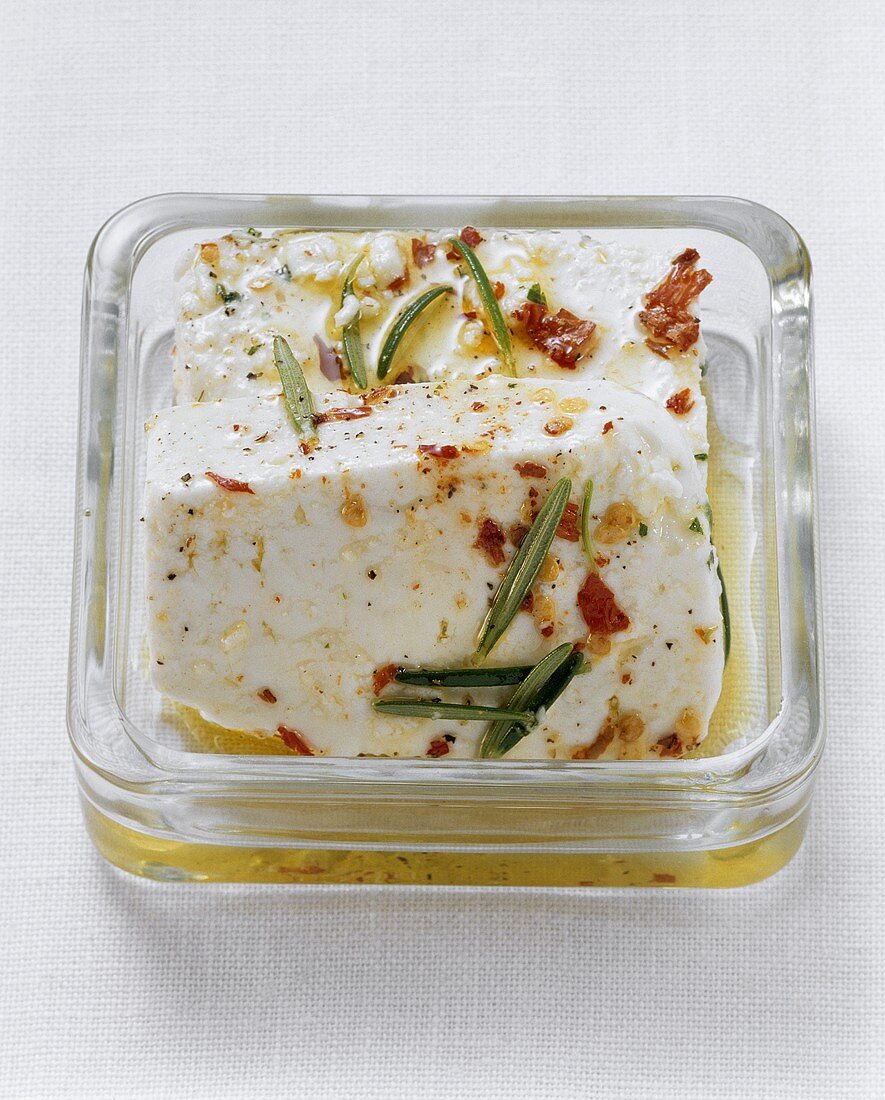 Marinated sheep's cheese in olive oil with rosemary & chili