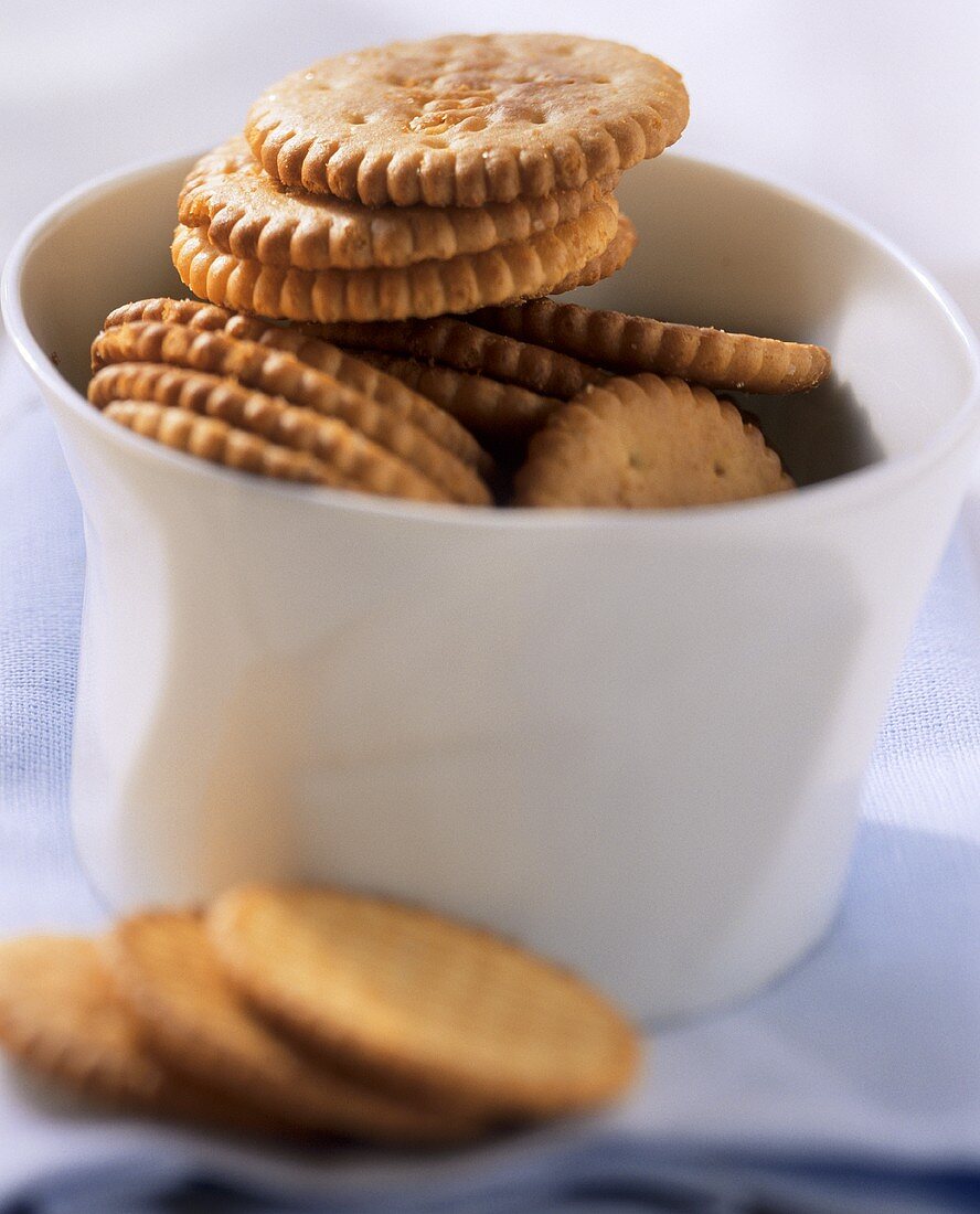 Crackers in small white bowl