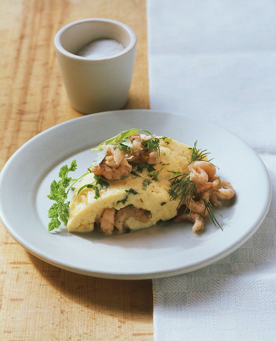 Herb omelette with shrimps