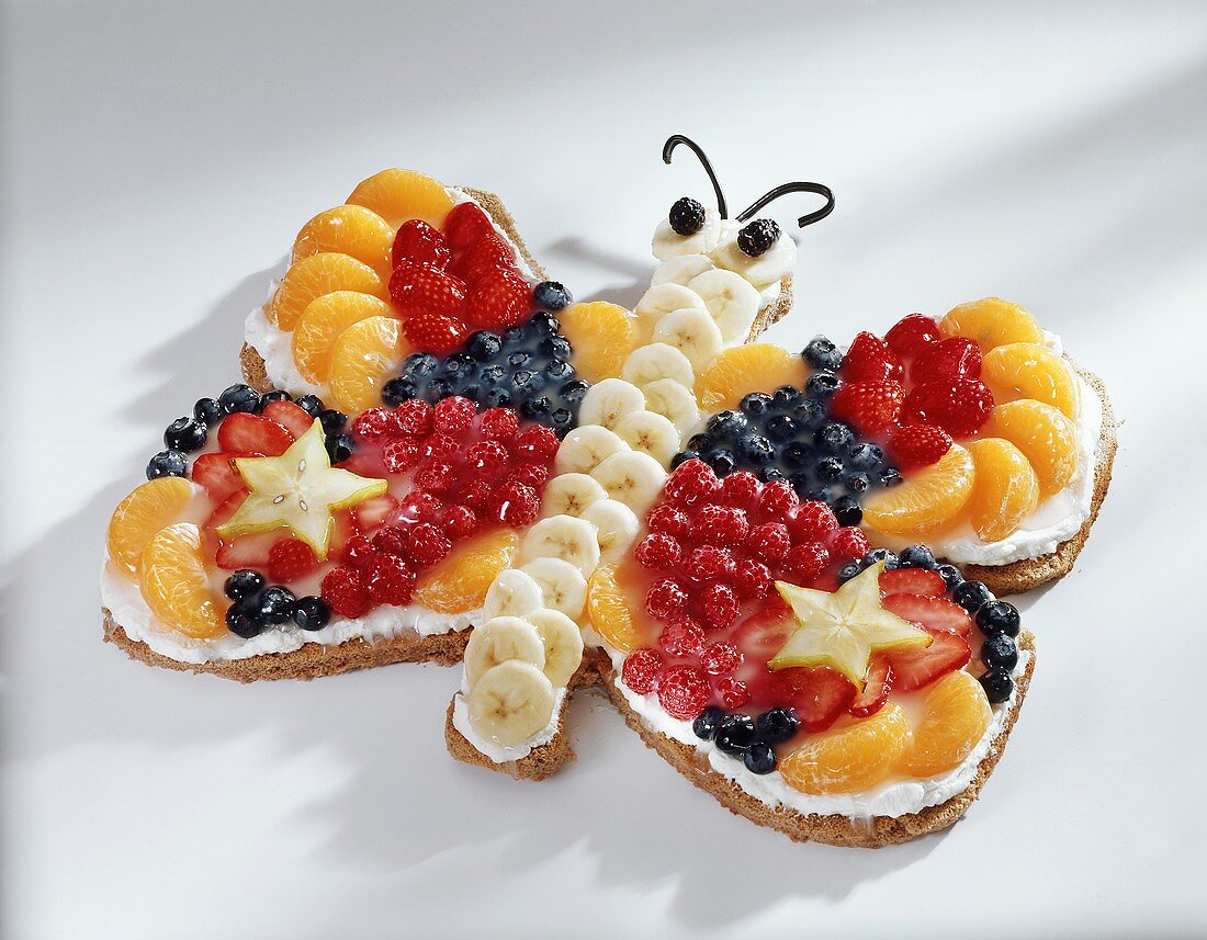 Fruit cake in shape of a butterfly for child's birthday