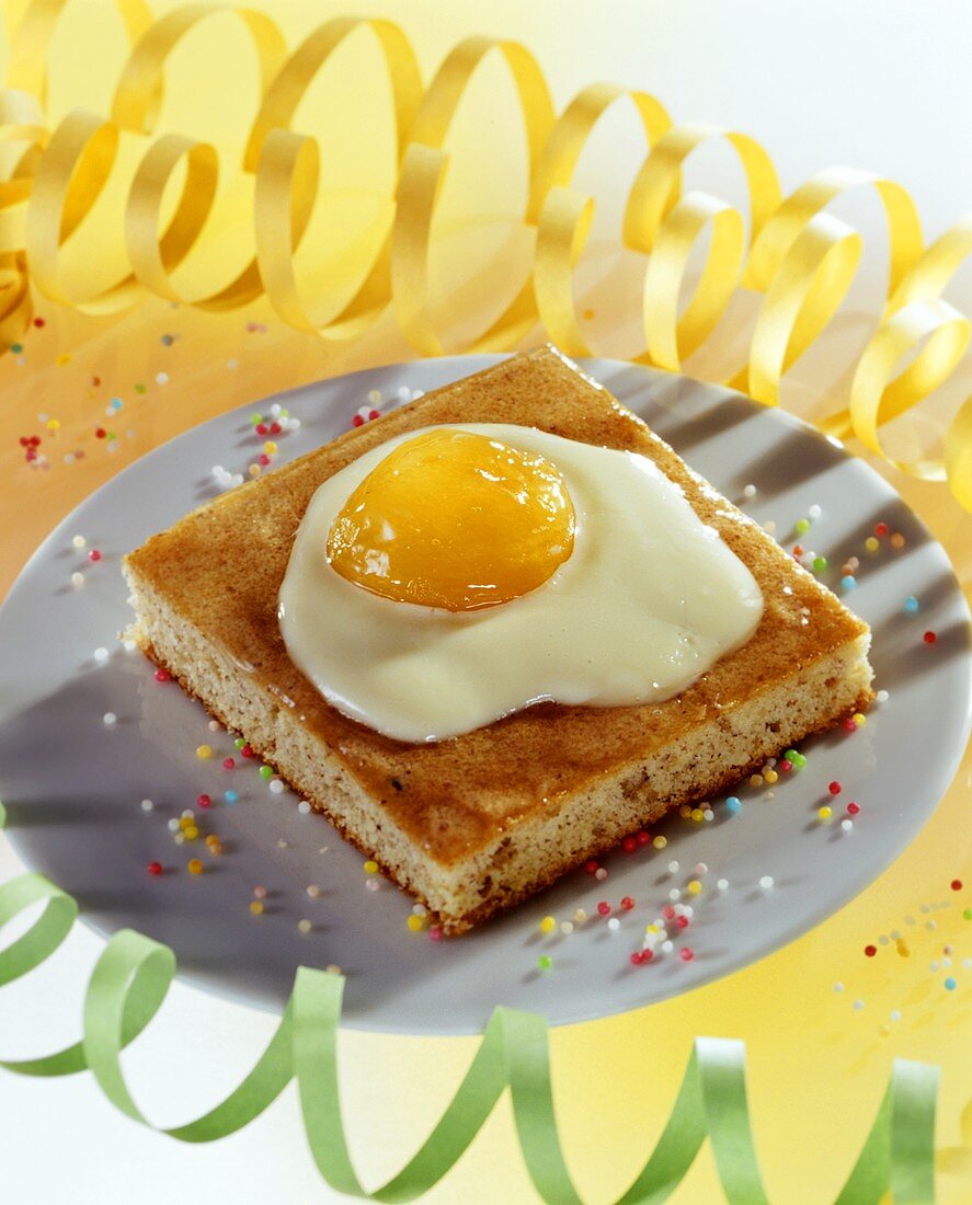 A piece of fried egg cake (apricot cake)