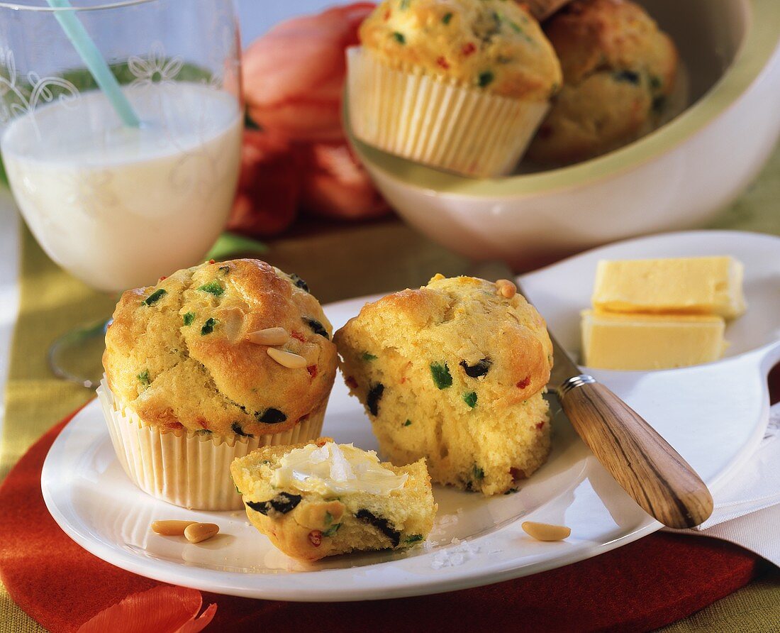 Colourful vegetable muffins with pine nuts