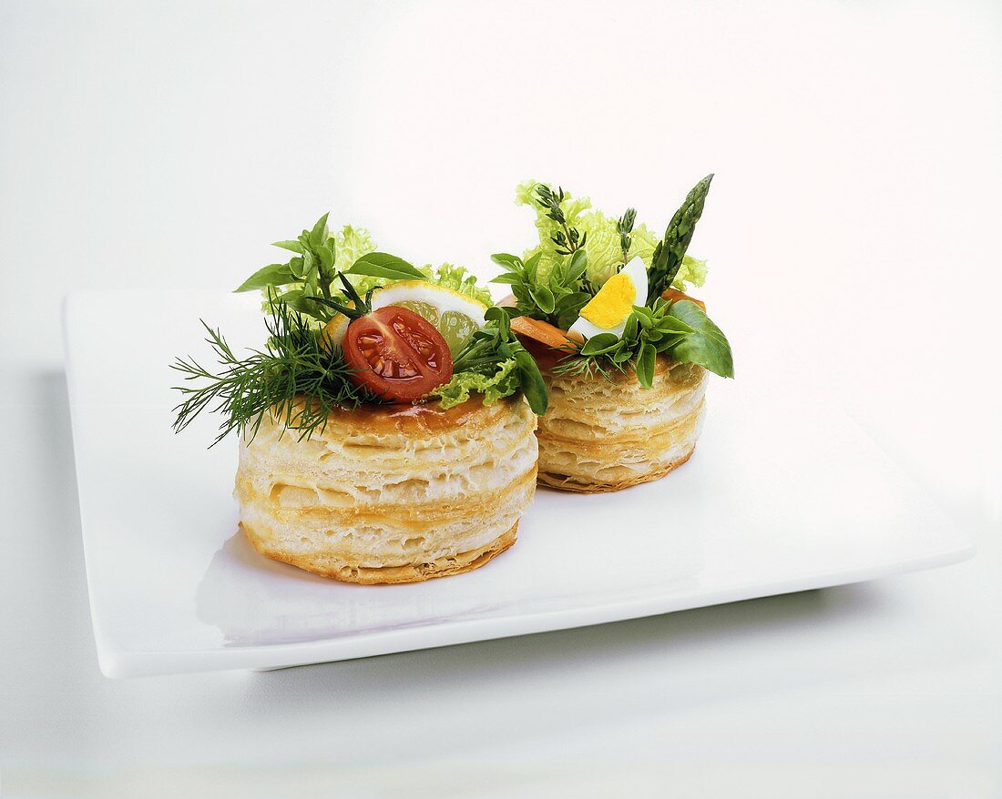 Vol-au-vents, filled with salad