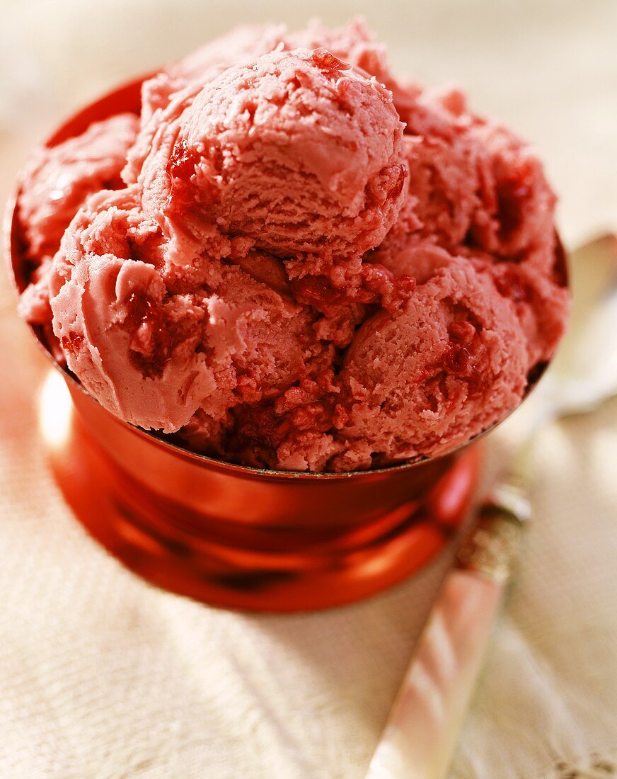 Cherry ice cream in a sundae glass