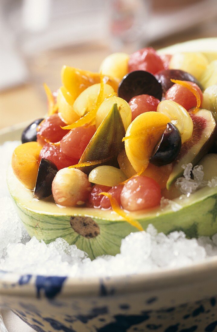 Fruit salad in a hollowed-out watermelon