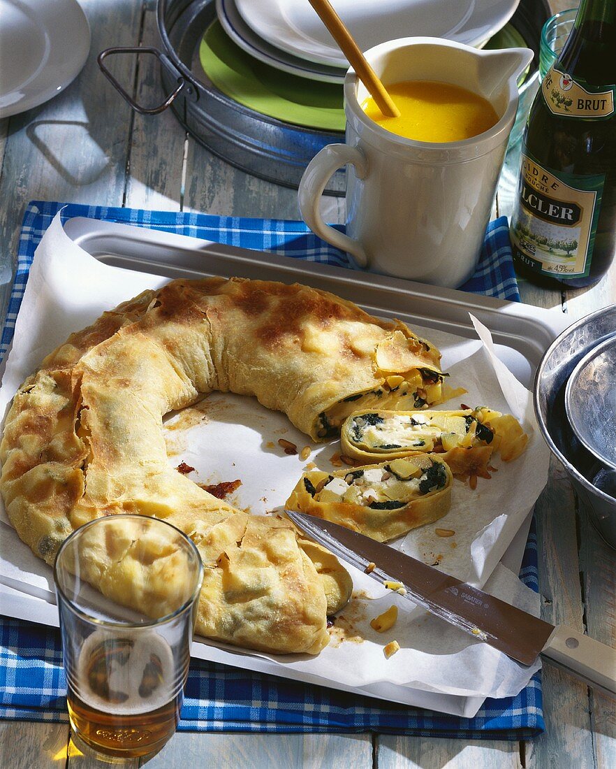 Spinach and potato strudel with sheep's cheese