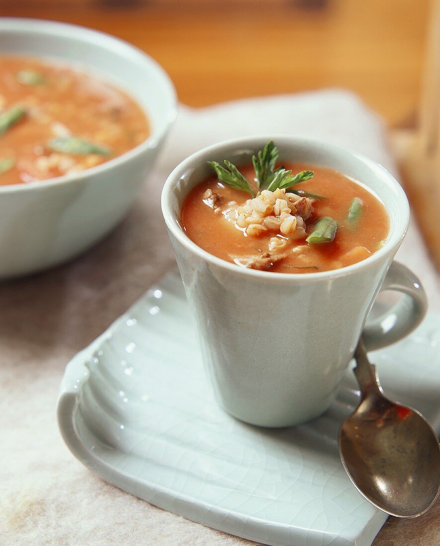 Gemüse-Graupen-Suppe mit Fleischeinlage