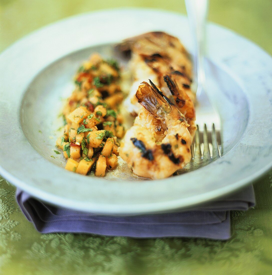 Grilled shrimps with mango casserole