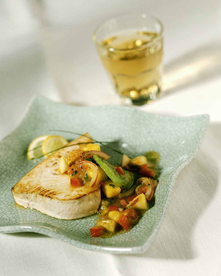 Grilled sword fish fillet with mango chutney