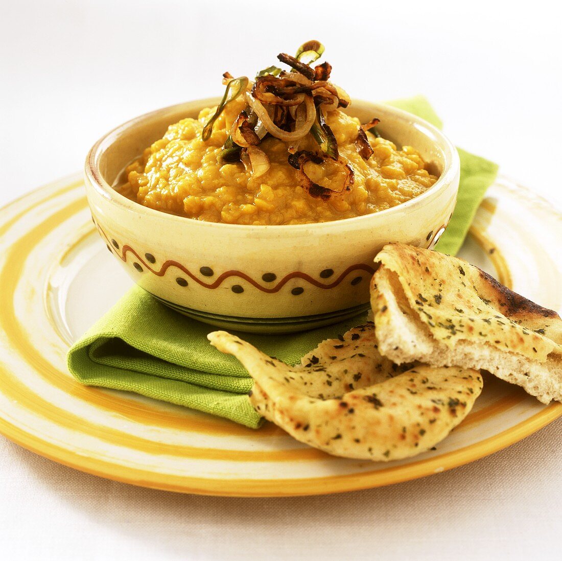 Chick-pea curry, with naan bread