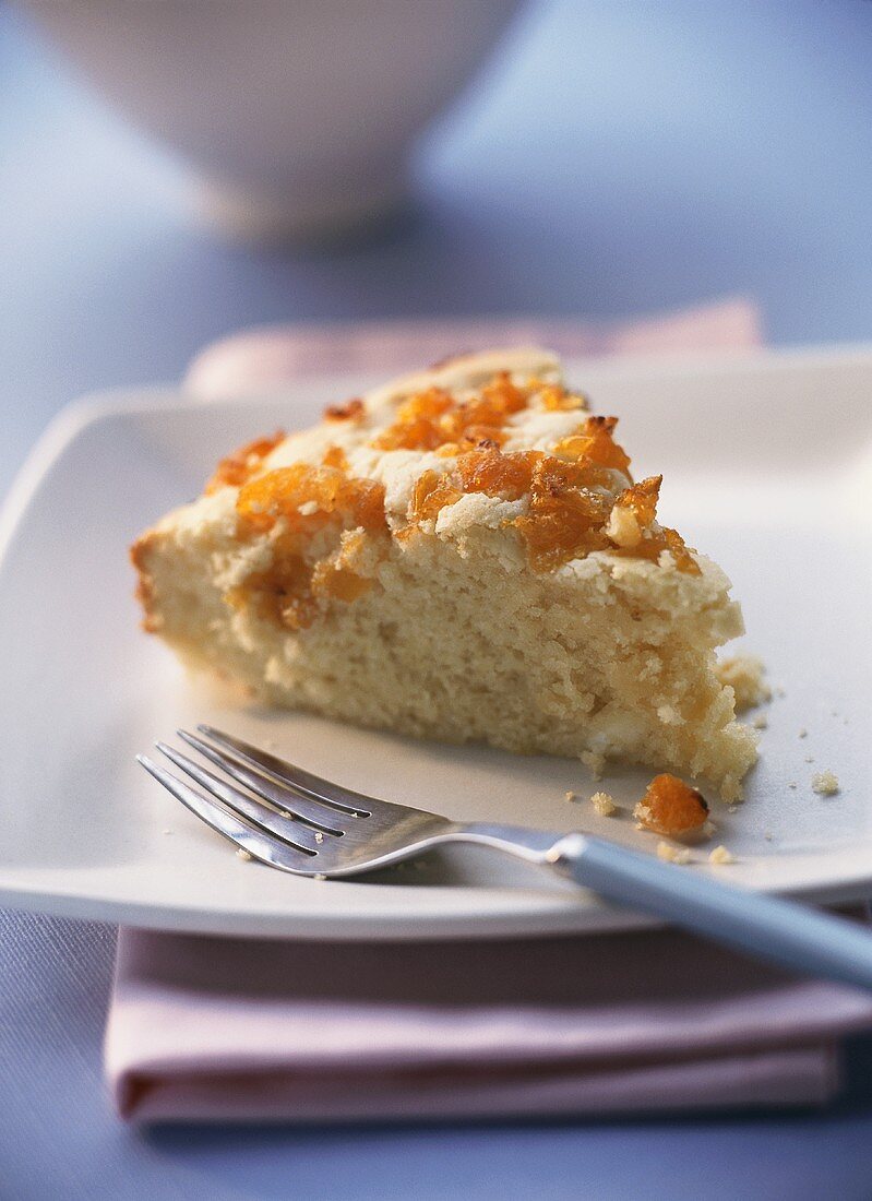 Piece of apricot ricotta cake