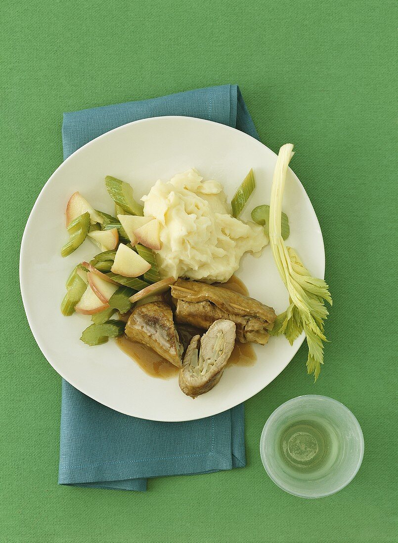 Veal roulades with celery, apples and mashed potato