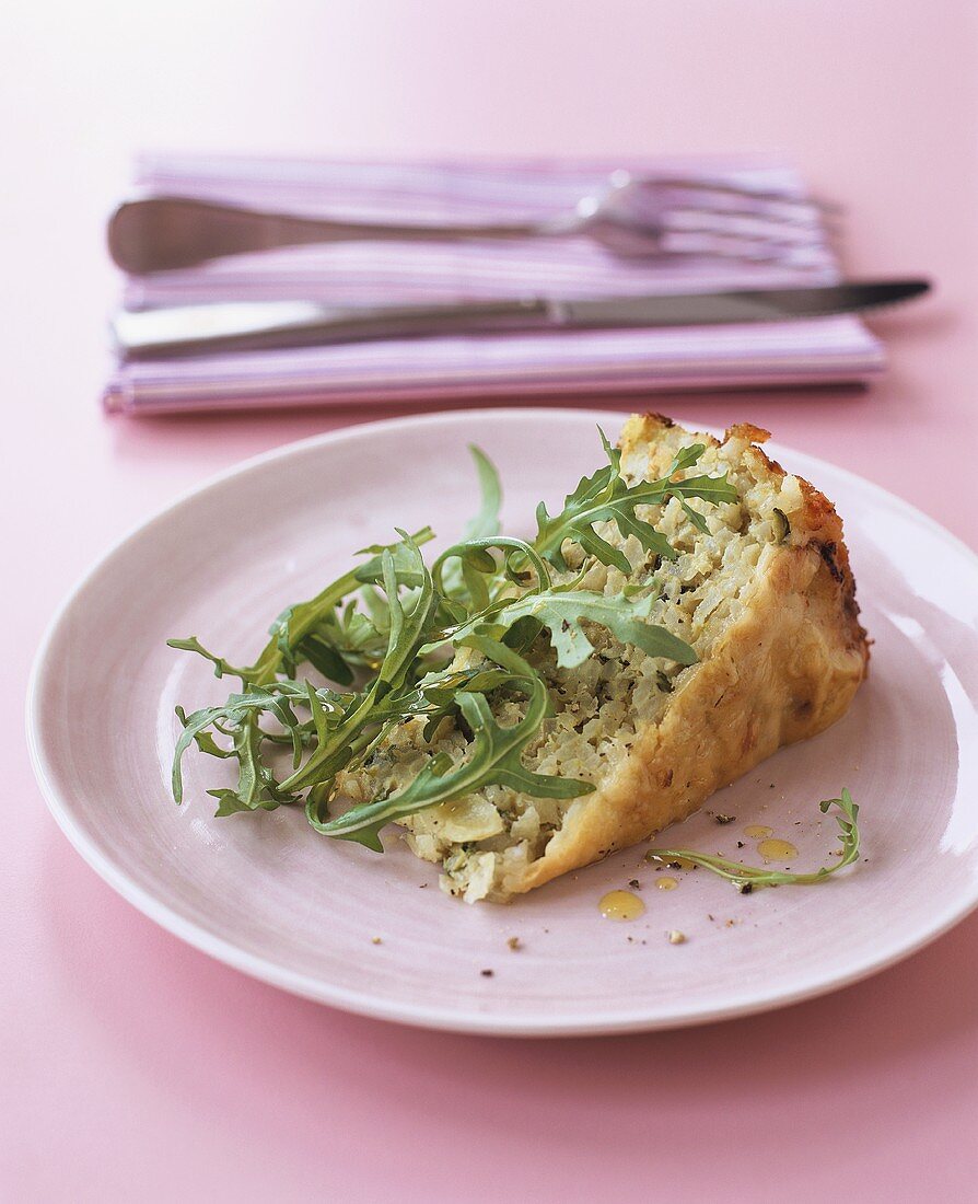 Piece of rice cake with courgettes & rocket (gluten-free)