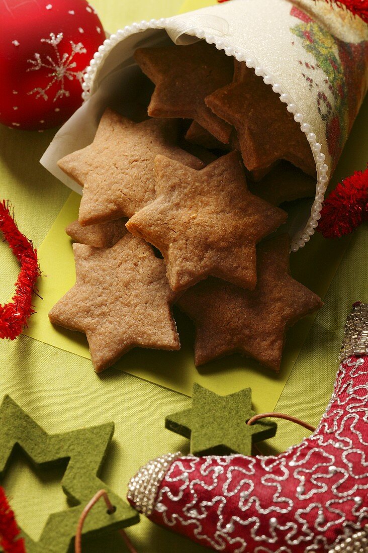Star biscuits in Christmassy bag