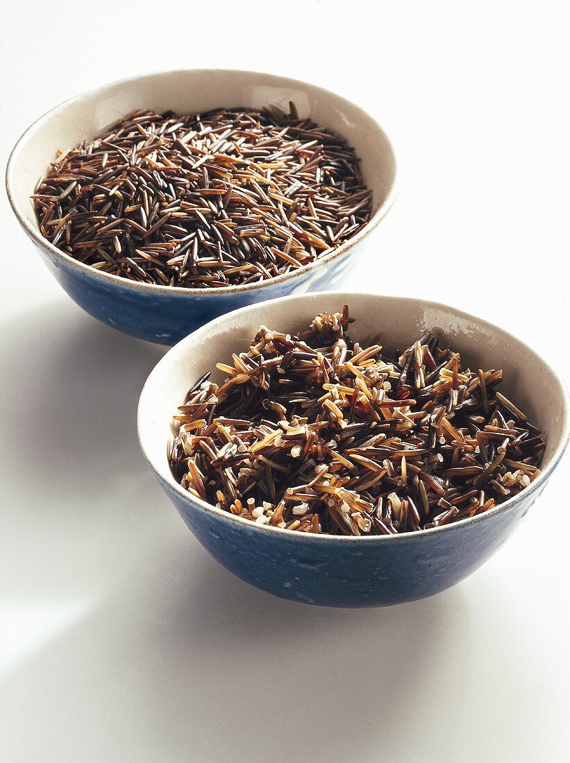 Wild rice, raw and cooked