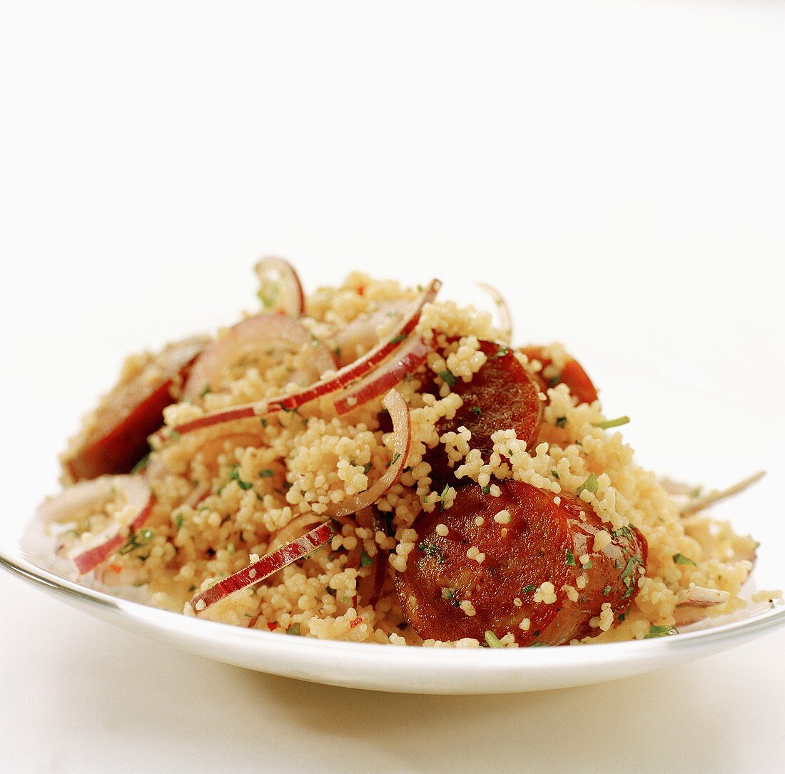 Couscous with sausage and onions