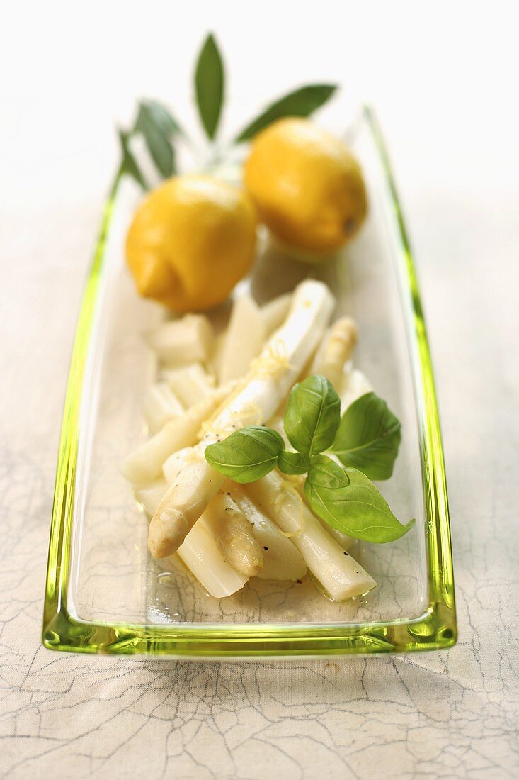 White asparagus with lemon and basil