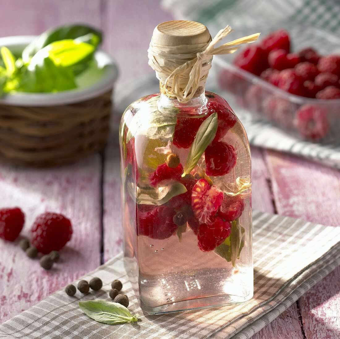 Raspberry and basil vinegar