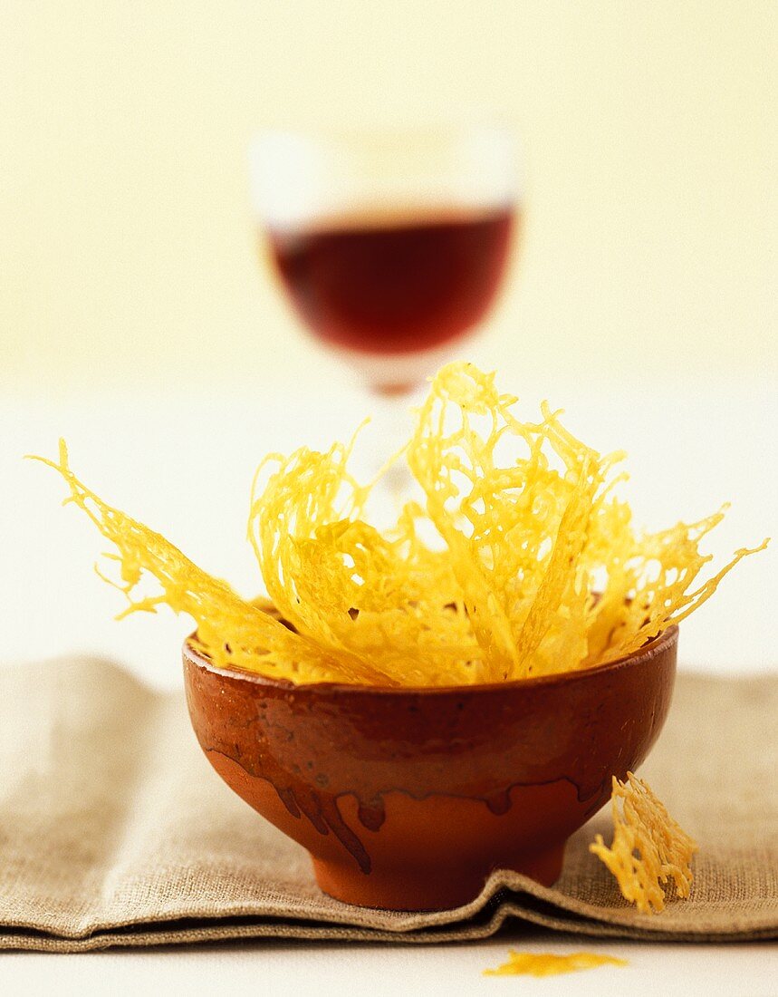 Cheese crisps and red wine