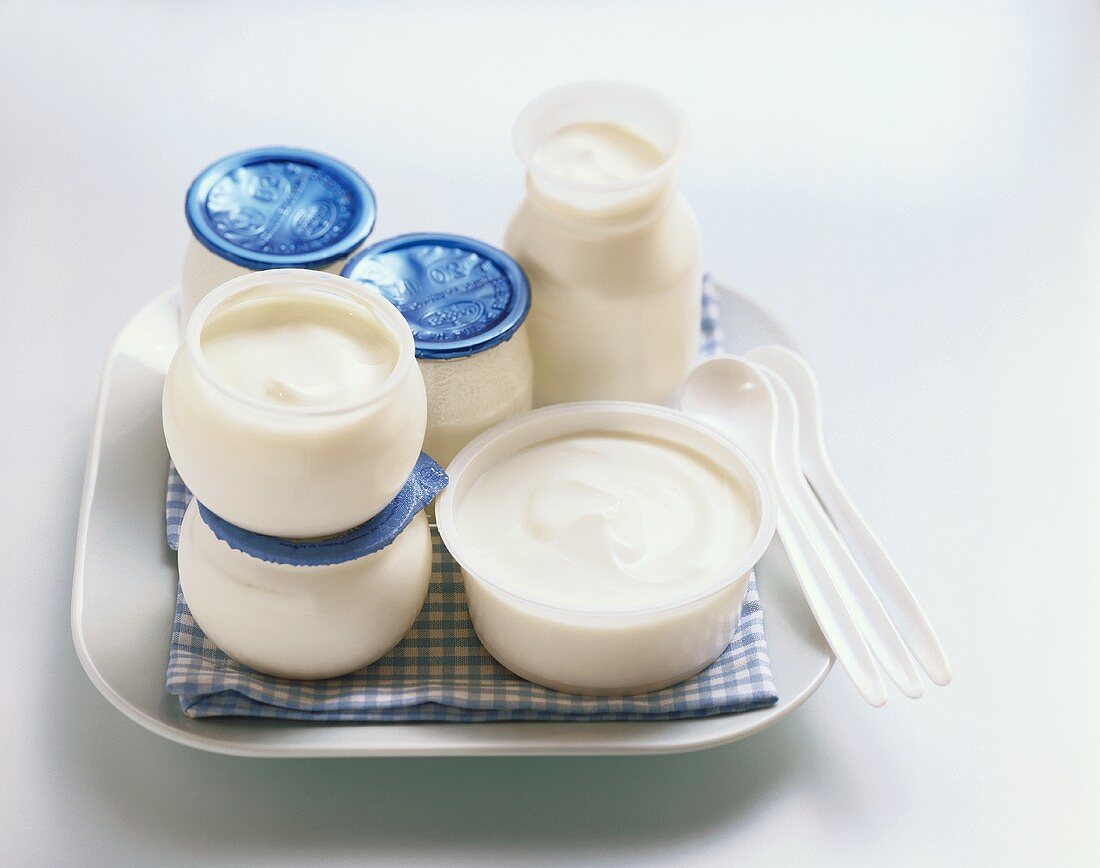 Natural yoghurt in pots