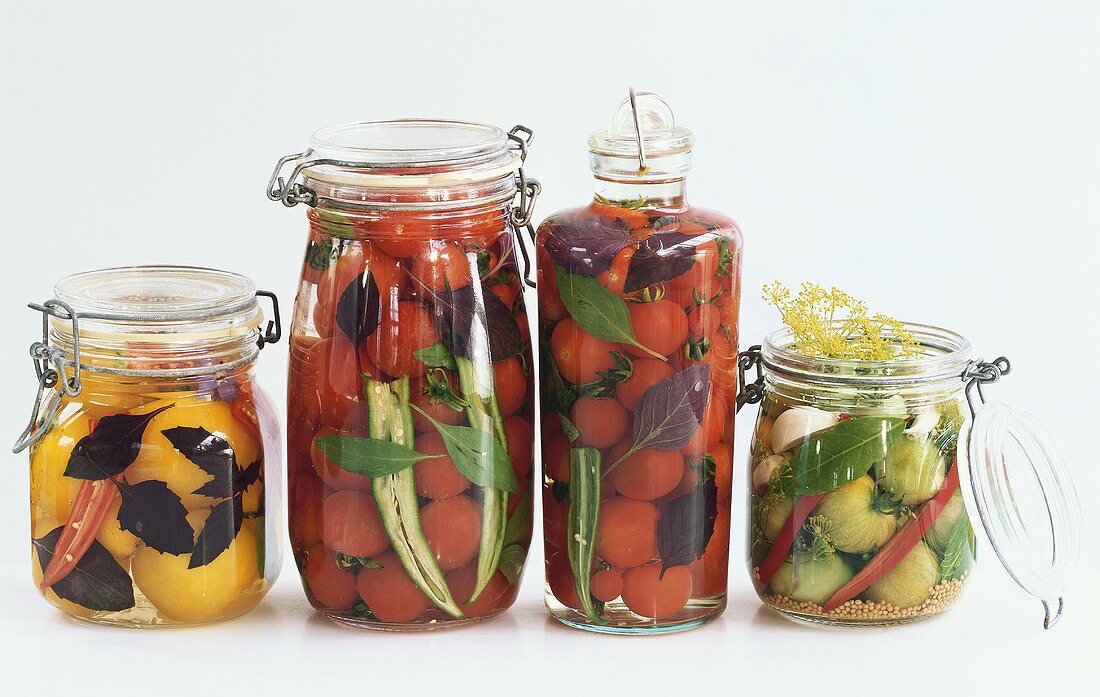 Bottled tomatoes in jars