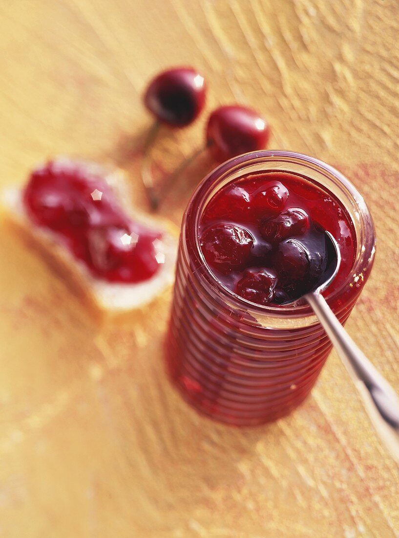 Cherry jam in jar
