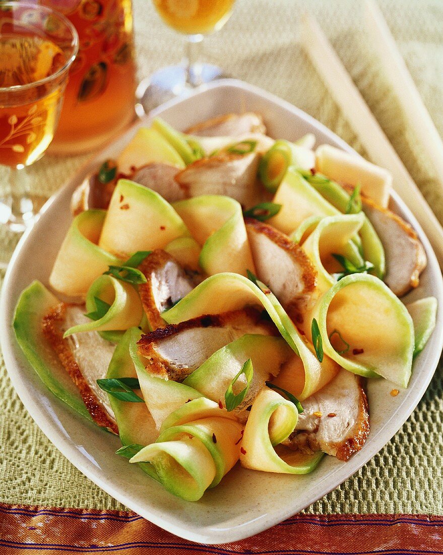 Chicken and melon salad with spring onions