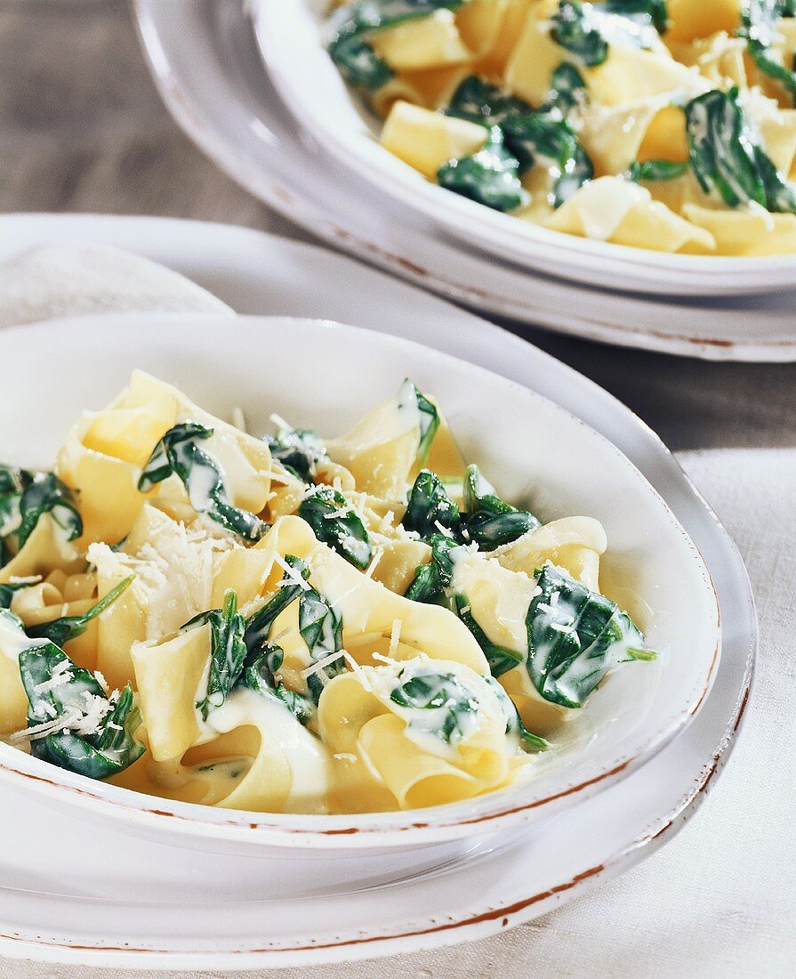 Pappardelle with spinach and garlic sauce