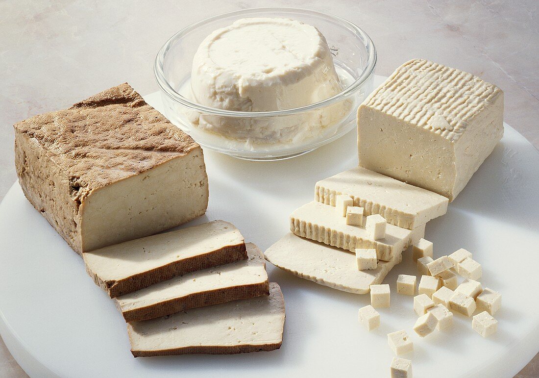 Various types of tofu and soya quark