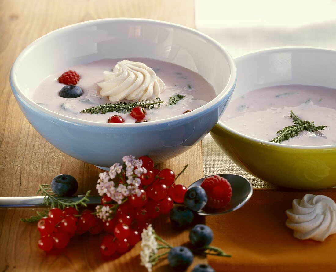Cold kefir soup with summer berries
