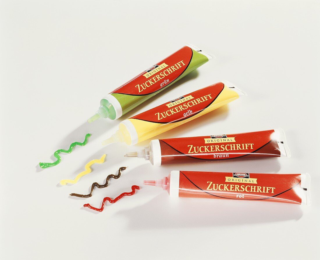 Tubes of writing icing in various colours