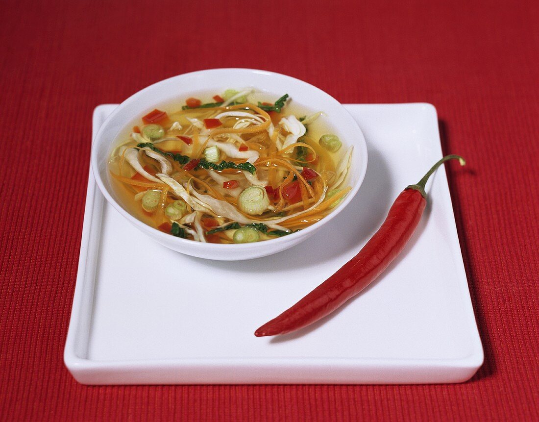 White cabbage with chili and spring onions