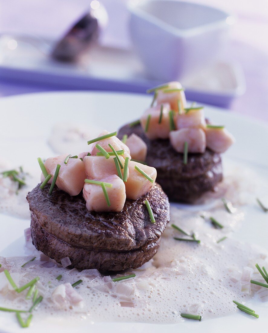 Beef fillets on shallot butter