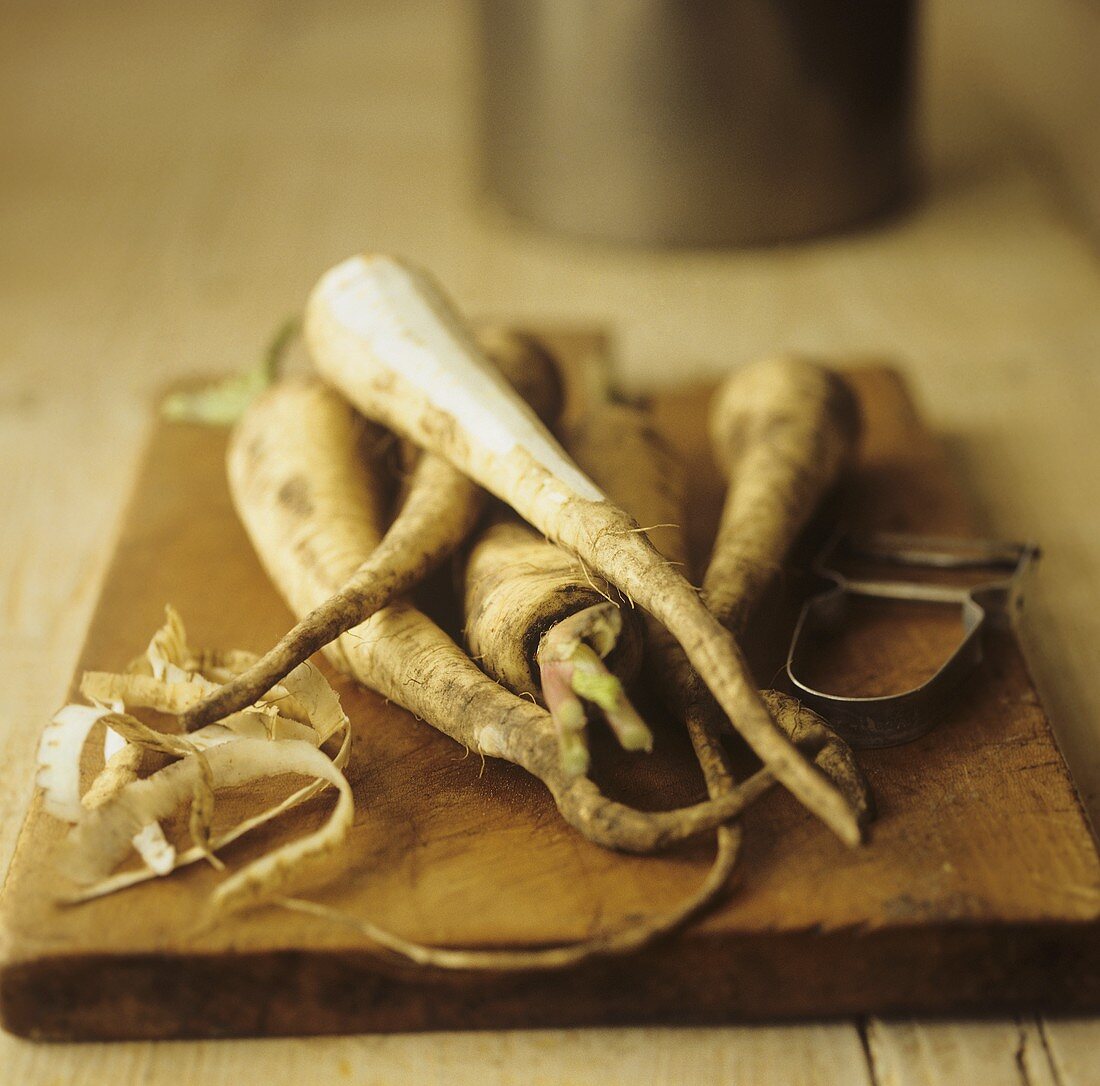 Parsnips, one partly peeled