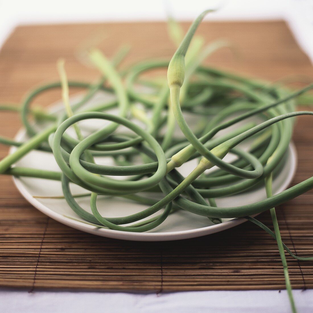 Garlic chives on plate