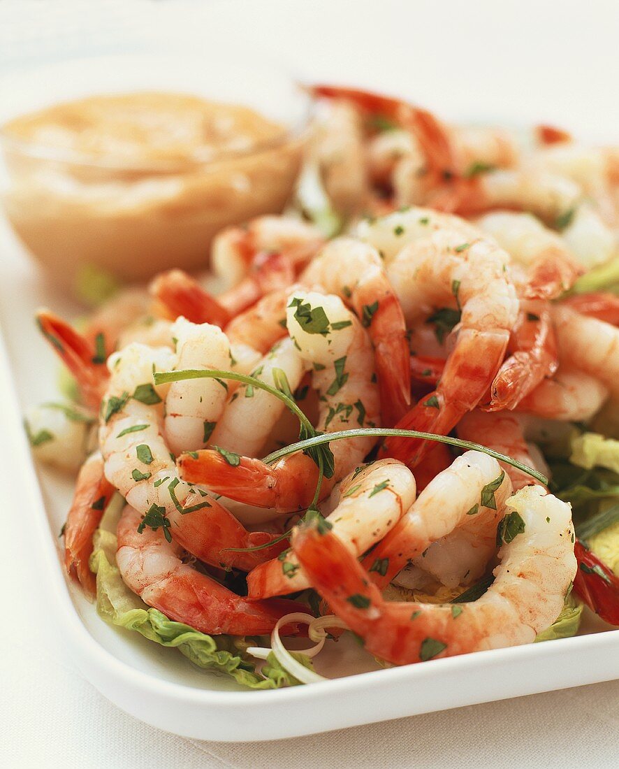 Prawns with herbs and Thousand Island Dressing