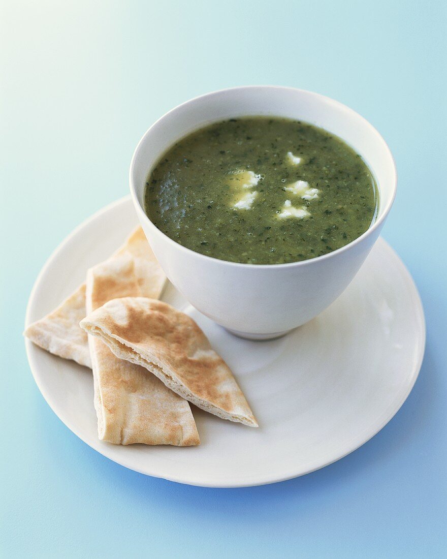 Herb soup with flatbread