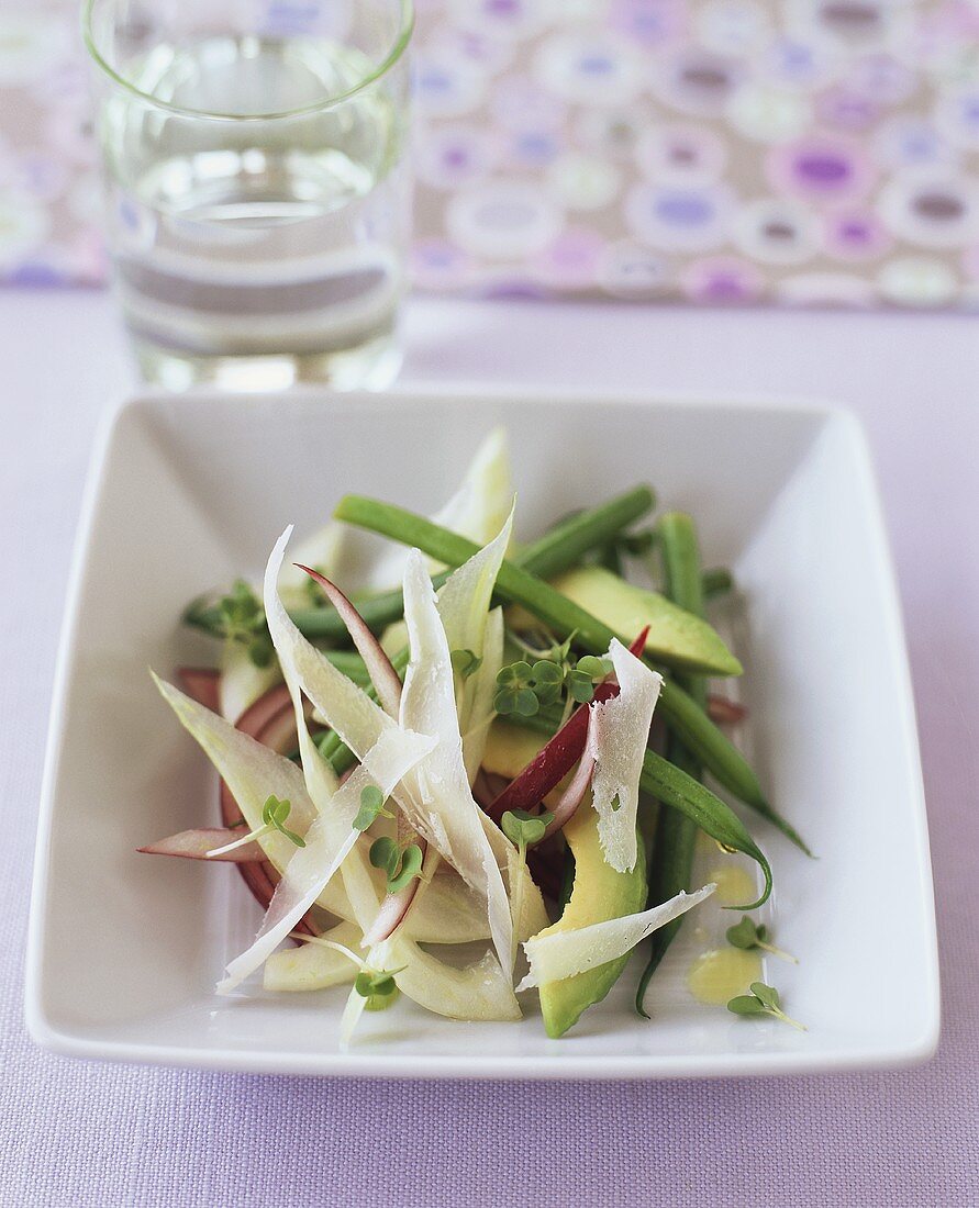 Vegetable salad with Parmesan shavings and cress