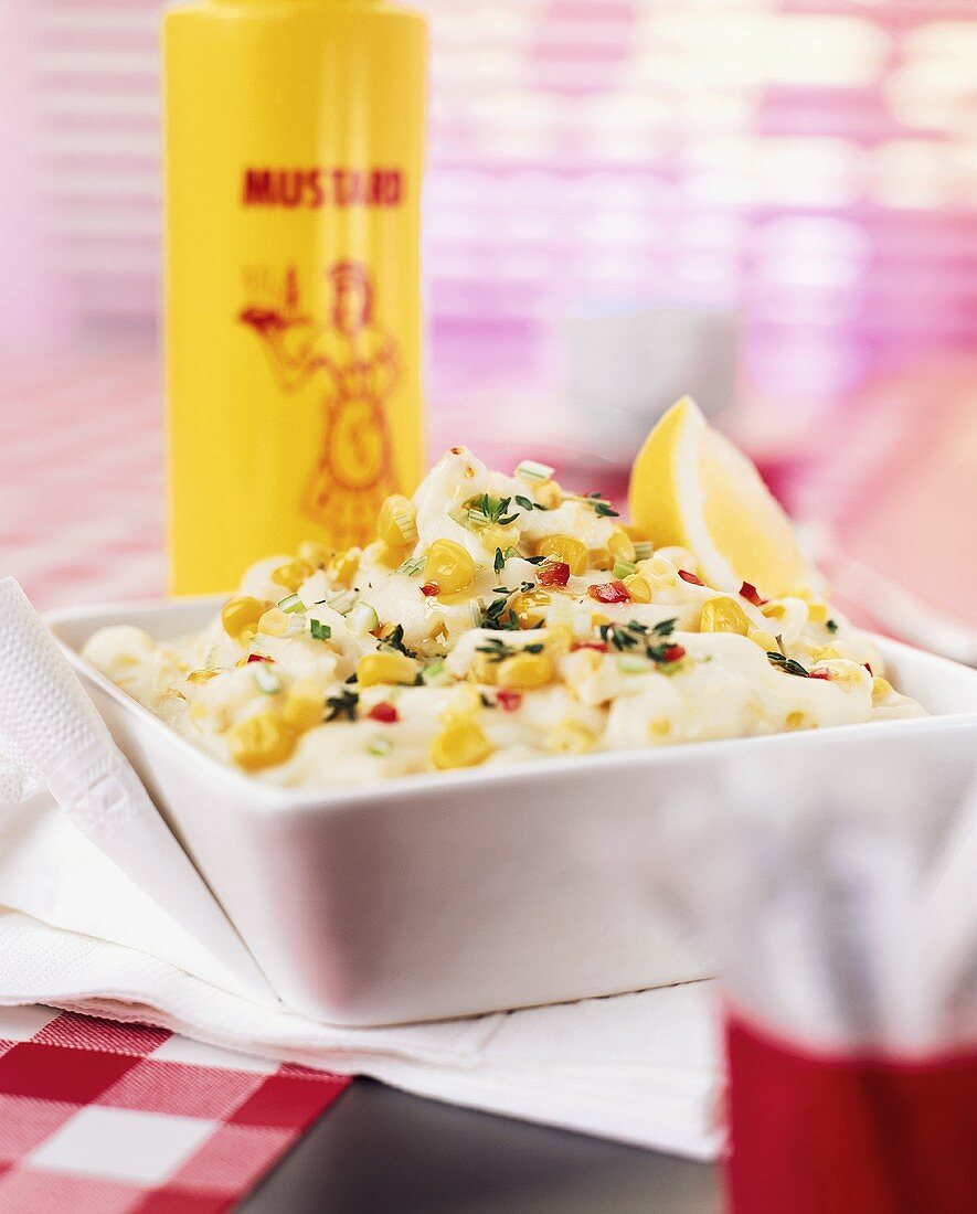 Mayonnaise with sweetcorn, peppers and thyme