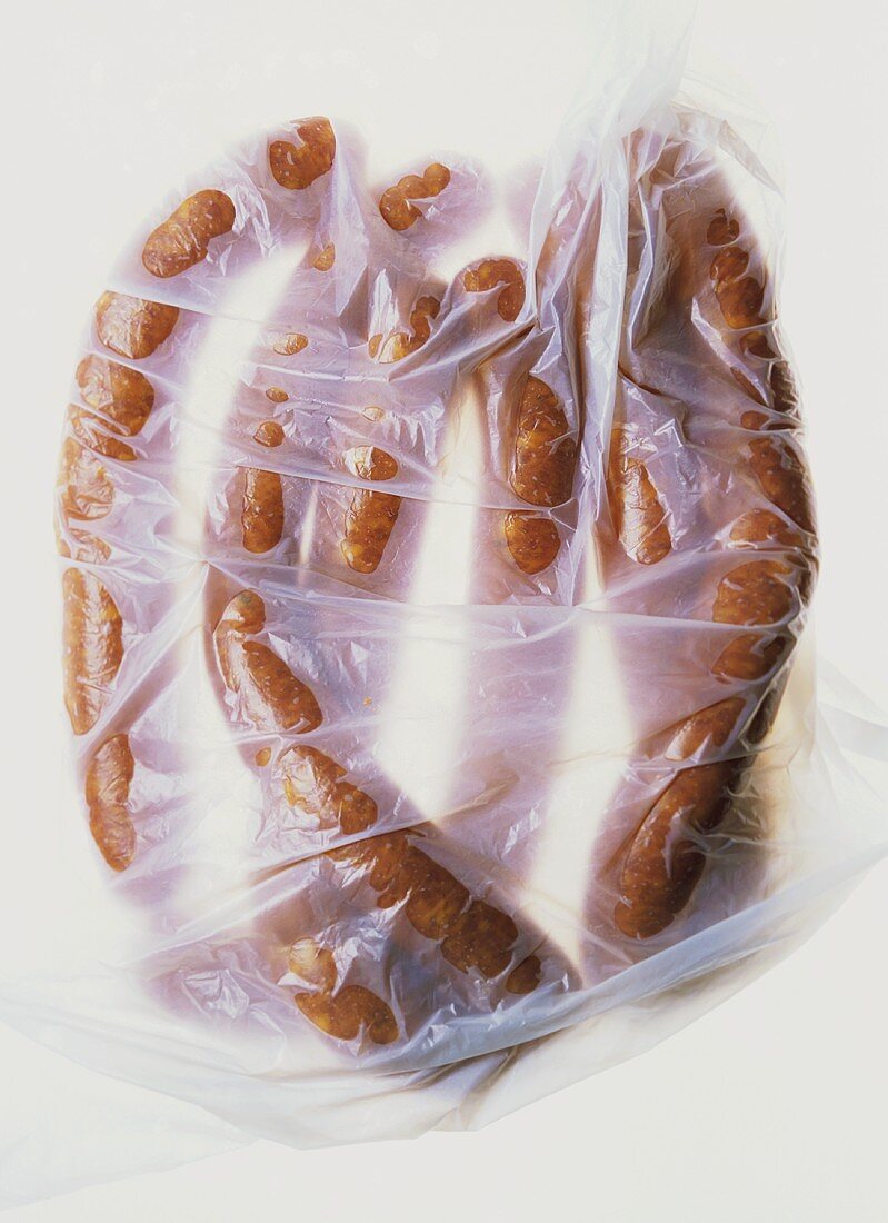 Merguez sausages in plastic bag