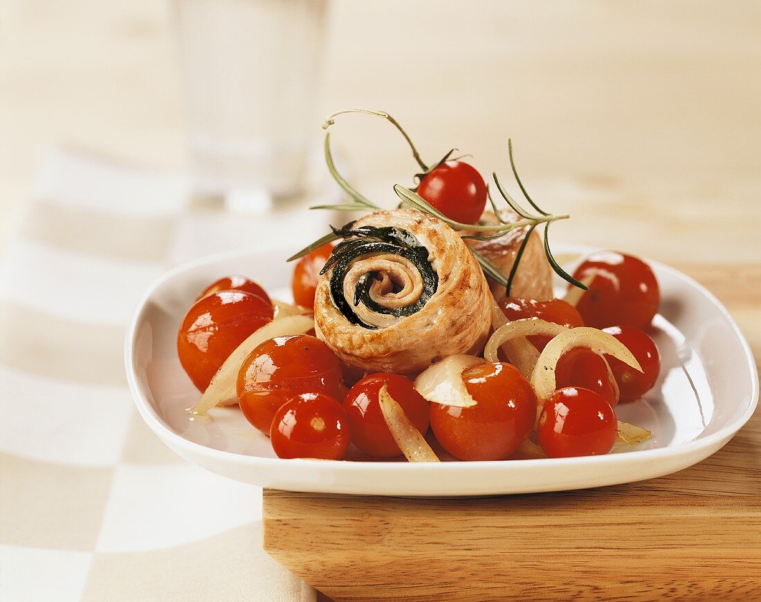 Turkey rolls with cherry tomatoes